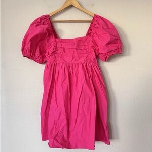 English Factory Womens  Flocked Dot Organza Babydoll Dress, Red